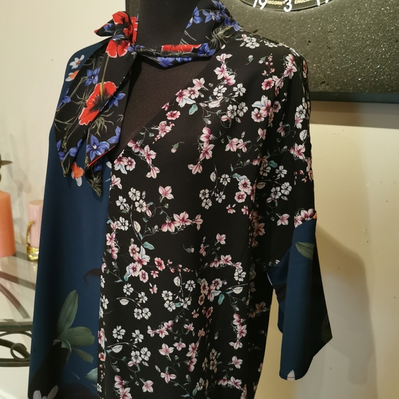 French Connection Celia Patchwork Floral Print Tie Neck Dress - Picture 6 of 10